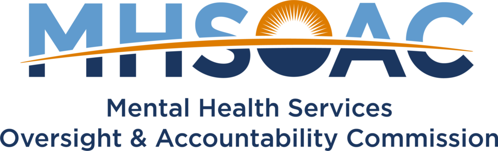 Mental Health Services Oversight & Accountability Commission (MHSOAC), blue title text with a sun rising in the "O" of MHSOAC.